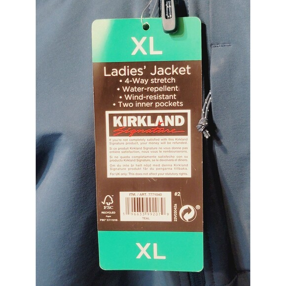 Kirkland Women's XL Green Soft Shell Jacket 4-Way Stretch Rain Wind Zip Pockets - Picture 8 of 8